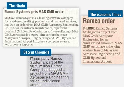 Ramco Bags Order from MAS GMR - Media Coverage
