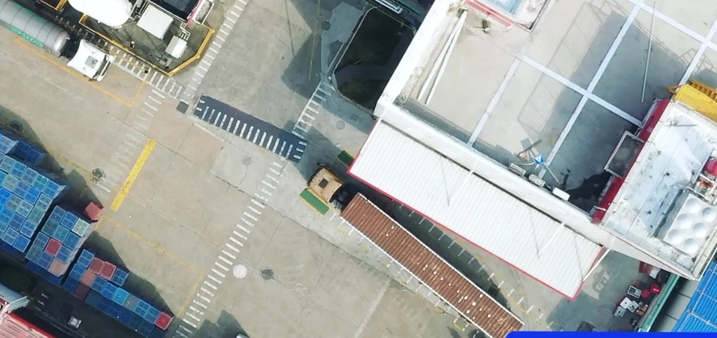 Aerial view of port warehouse